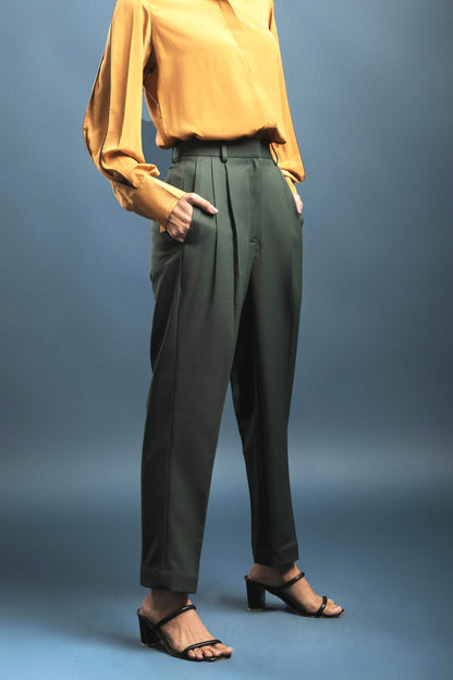 Dark Green Double Pleated Trouser - Dheeraj Sharma