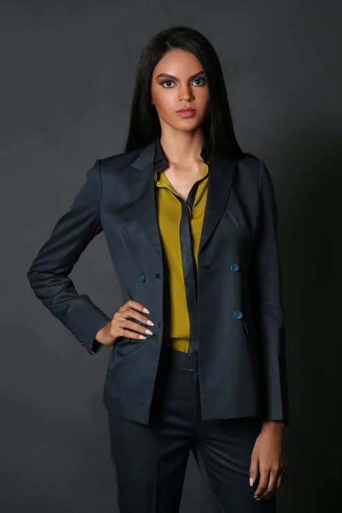 Deep Green Double Breasted Blazer & Olive Green Formal Trouser