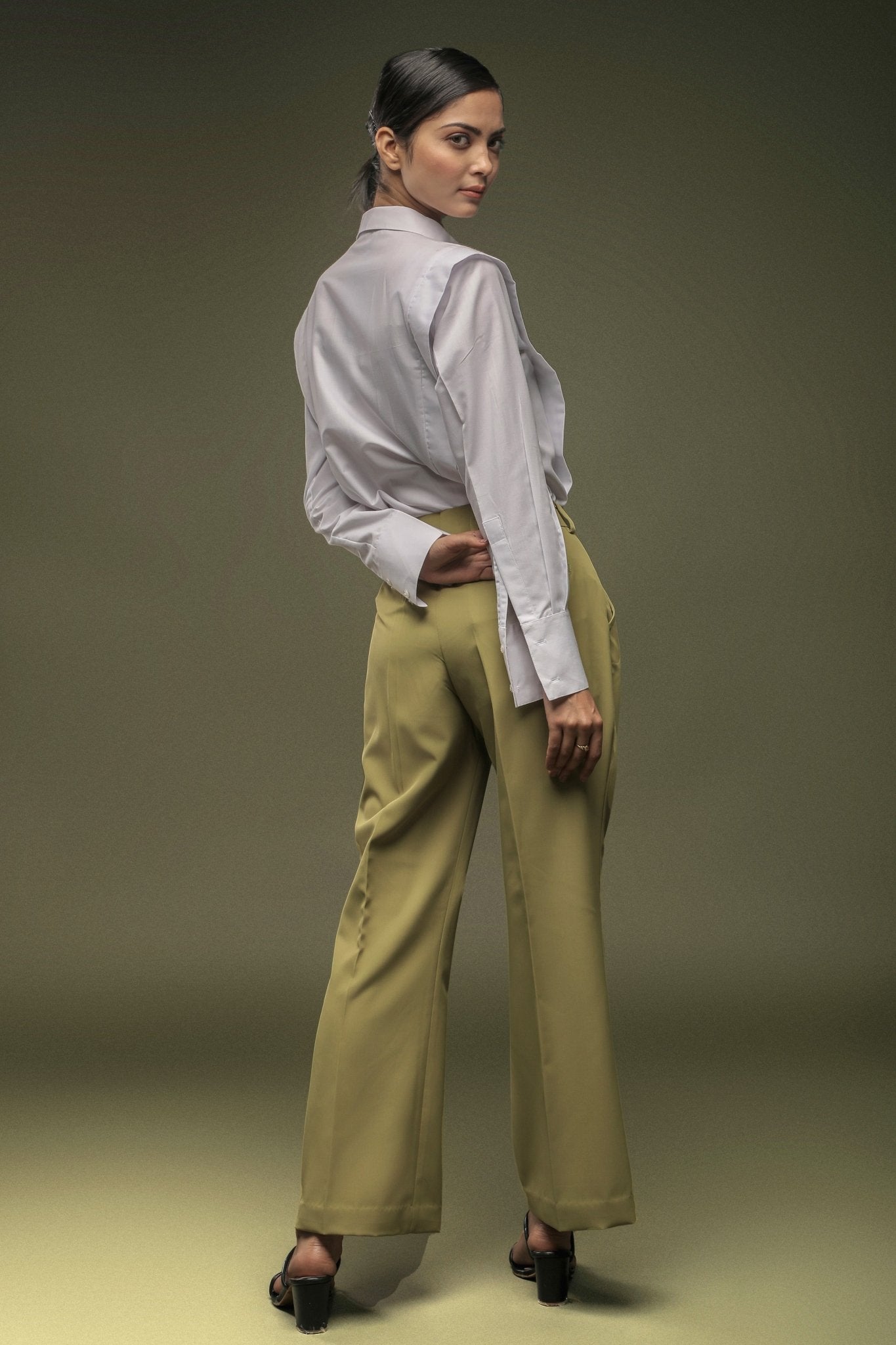 White Princess Panel Shirt & Light Green Parallel Trouser Combo - Dheeraj Sharma