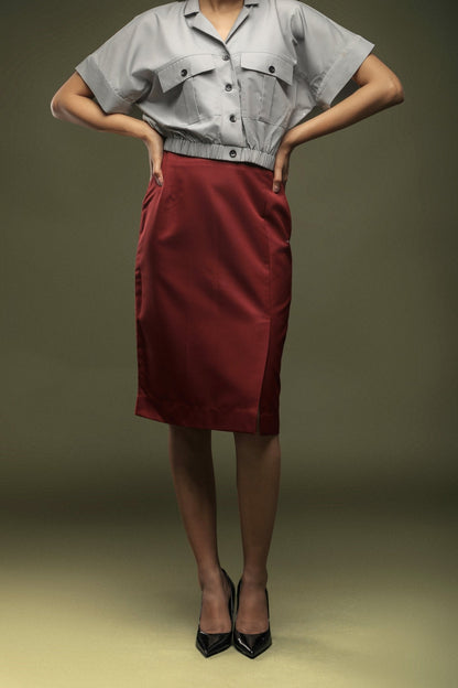 Maroon Knee Length Skirt - Dheeraj Sharma