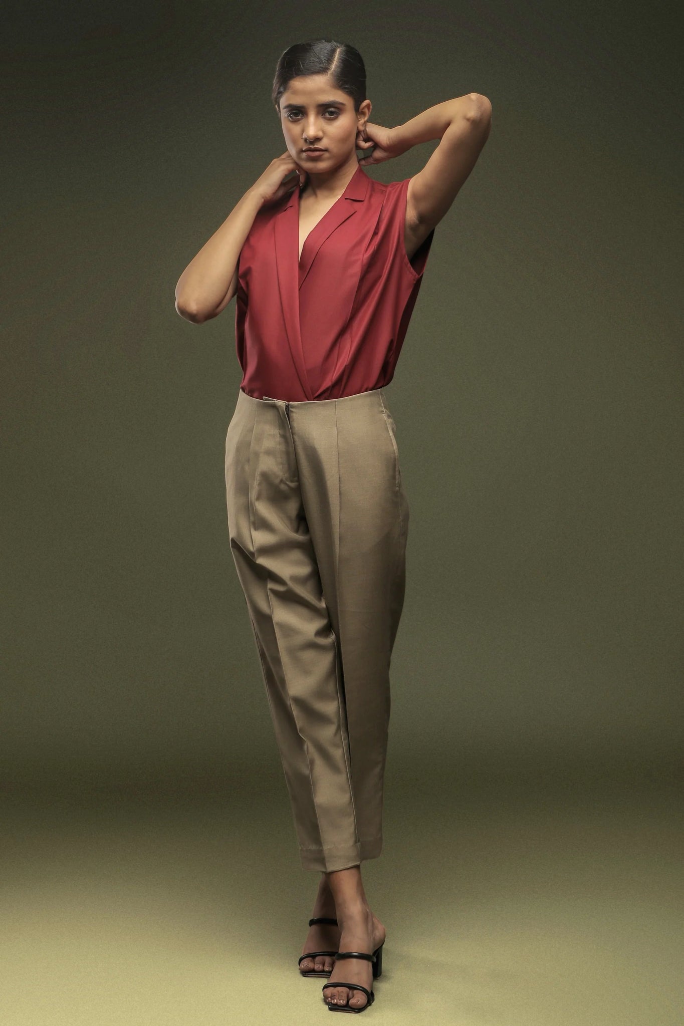 Maroon Notch Collar Shirt & Beige Ankle Length Baggy Pant Combo - Dheeraj Sharma