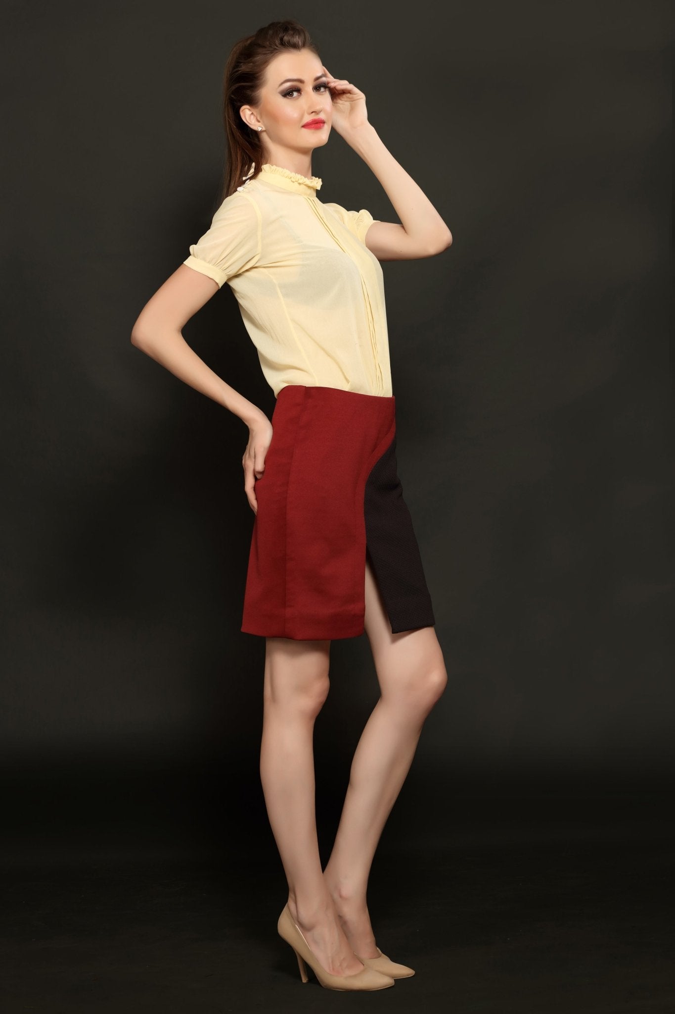 Maroon Panel Skirt - Dheeraj Sharma