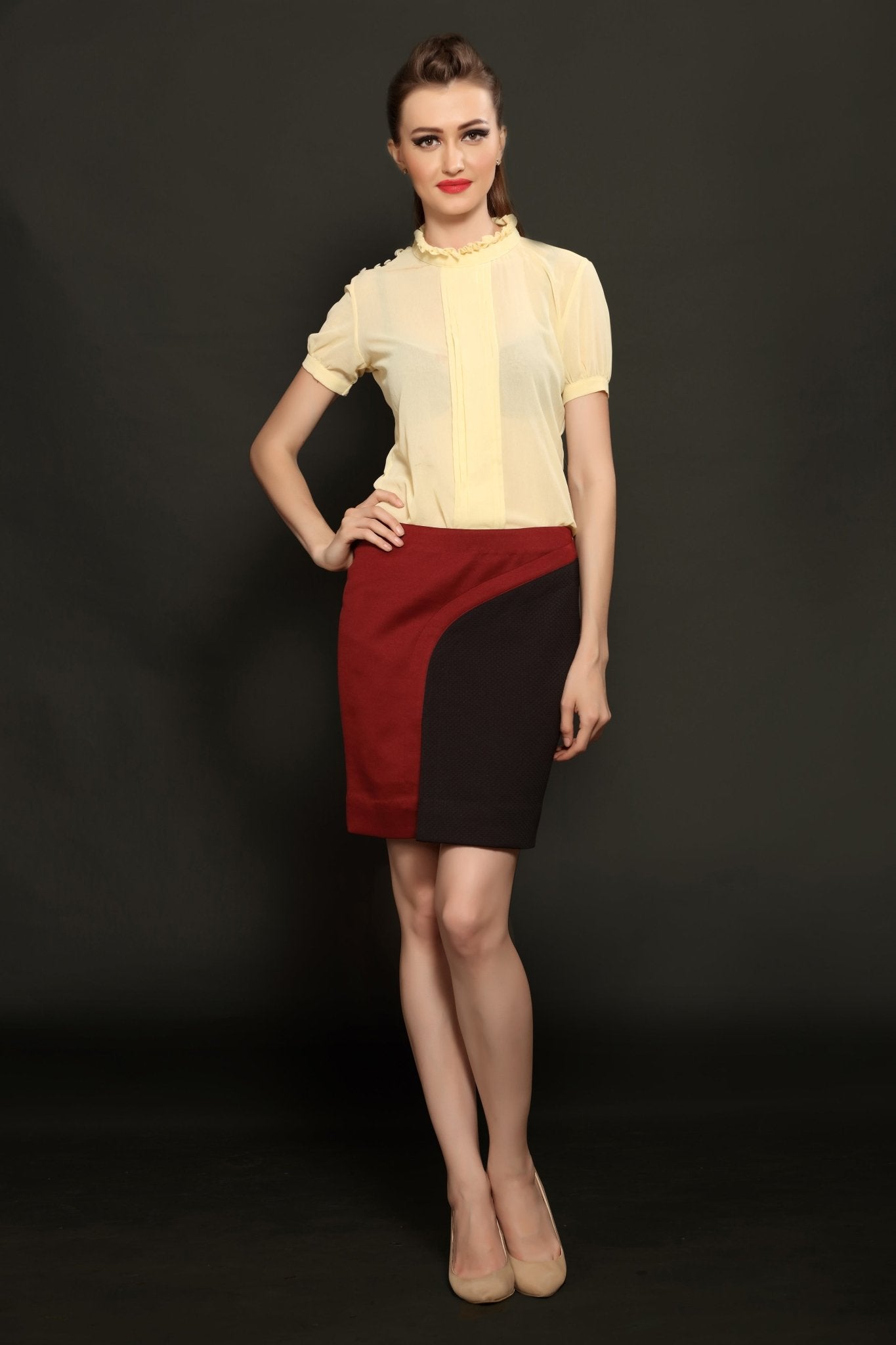 Maroon Panel Skirt - Dheeraj Sharma