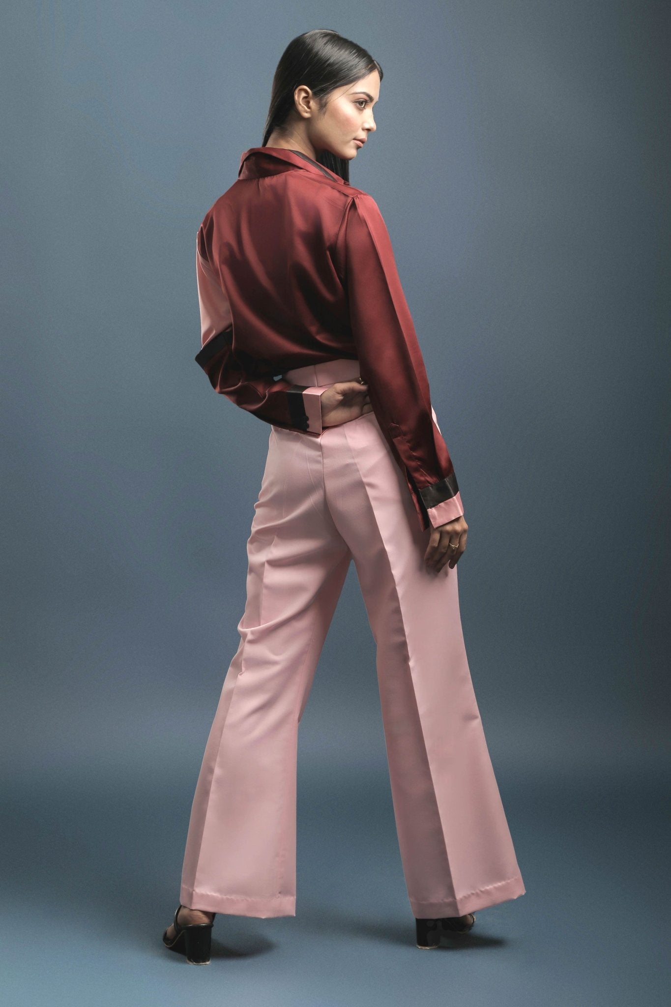 Maroon Yoked Satin Shirt - Dheeraj Sharma