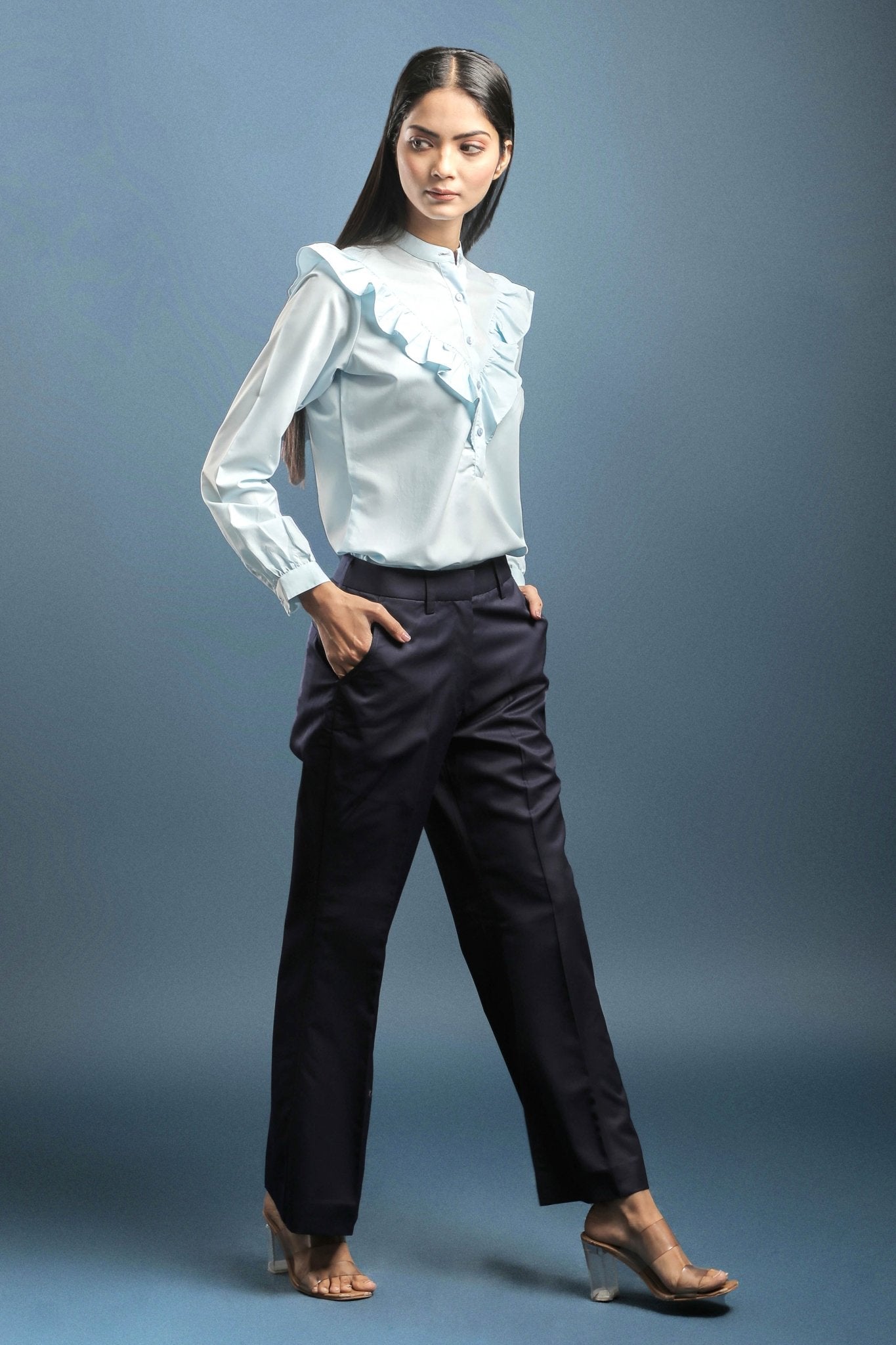 Navy Blue Bootcut Trouser - Dheeraj Sharma