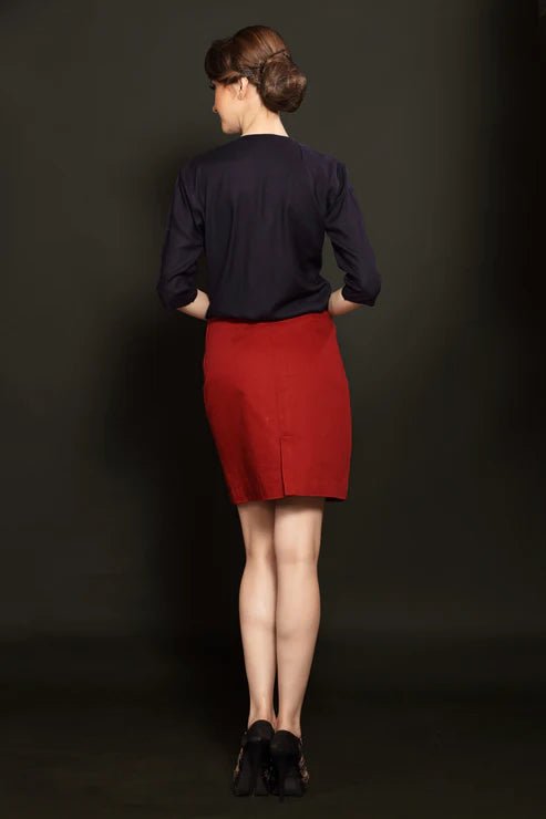 Navy Blue Overlapped Shirt & Maroon Short Skirt Combo - Dheeraj Sharma