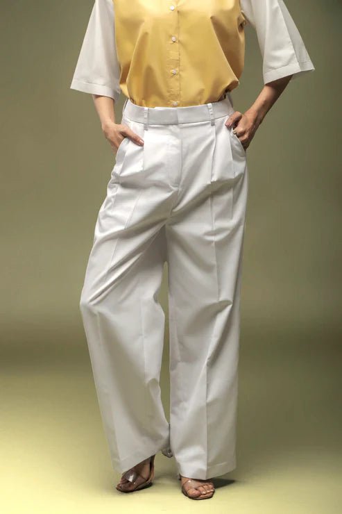 Ochre Yellow Dual Colour Shirt & White Pleated Trouser Combo - Dheeraj Sharma