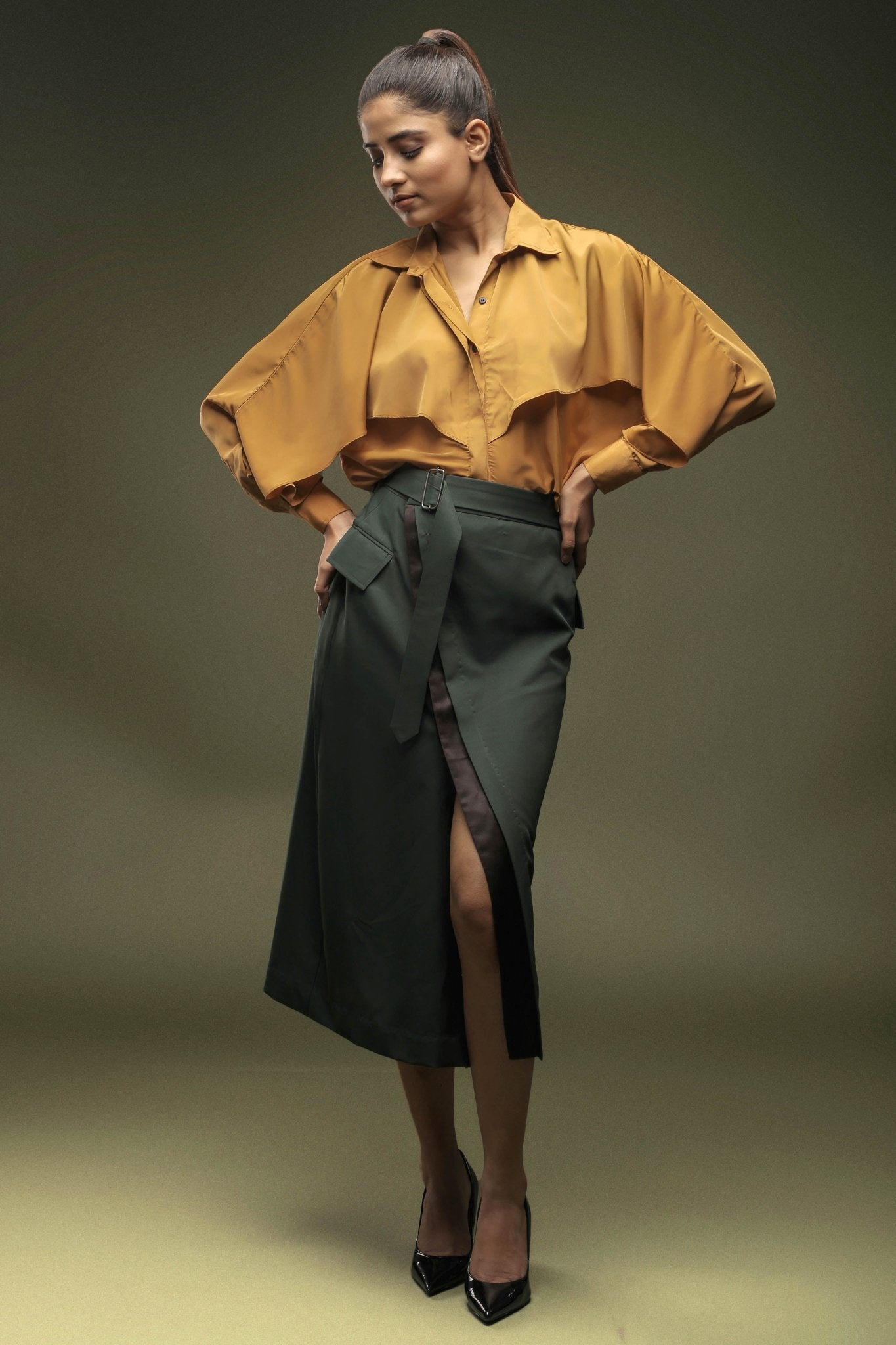 Ochre Yellow Layered Shirt - Dheeraj Sharma