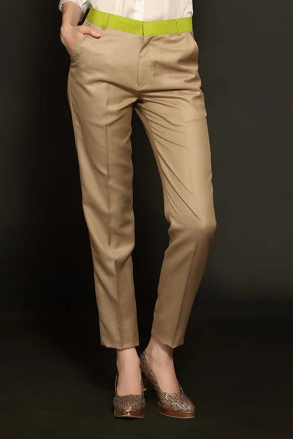 Off White Crepe Formal Shirt & Dark Beige Formal Trouser Combo - Dheeraj Sharma