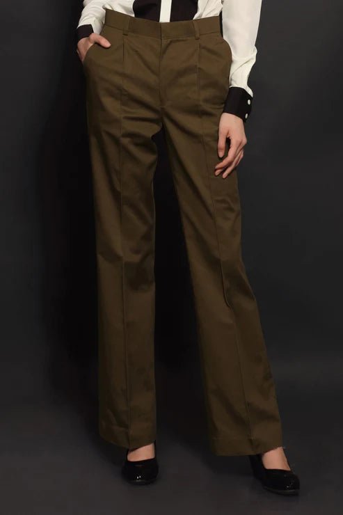 Off - White Panel Shirt & Brown Cotton Parallel Trouser Combo - Dheeraj Sharma