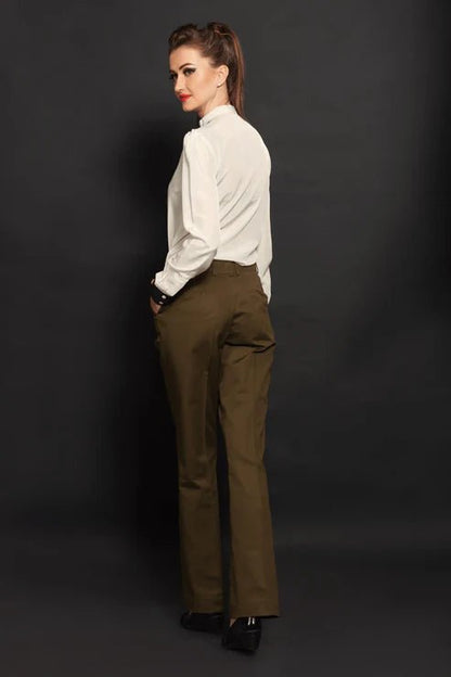 Off - White Panel Shirt & Brown Cotton Parallel Trouser Combo - Dheeraj Sharma