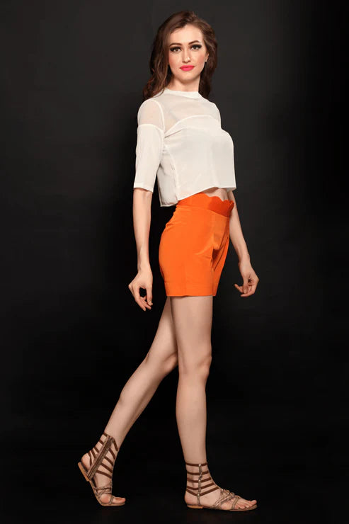 Orange Scalloped Shorts