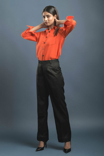 Orange Cotton Shirt & Black Straight Formal Trouser Combo - Dheeraj Sharma