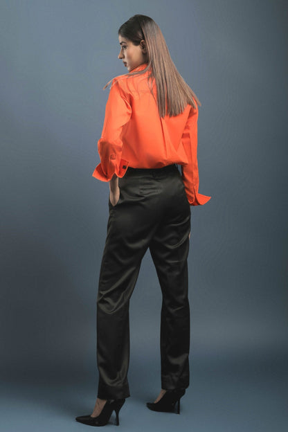 Orange Cotton Shirt & Black Straight Formal Trouser Combo - Dheeraj Sharma