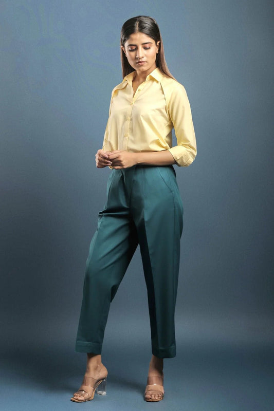 Pale Yellow Shirt & Teal Blue Baggy Pant Combo - Dheeraj Sharma