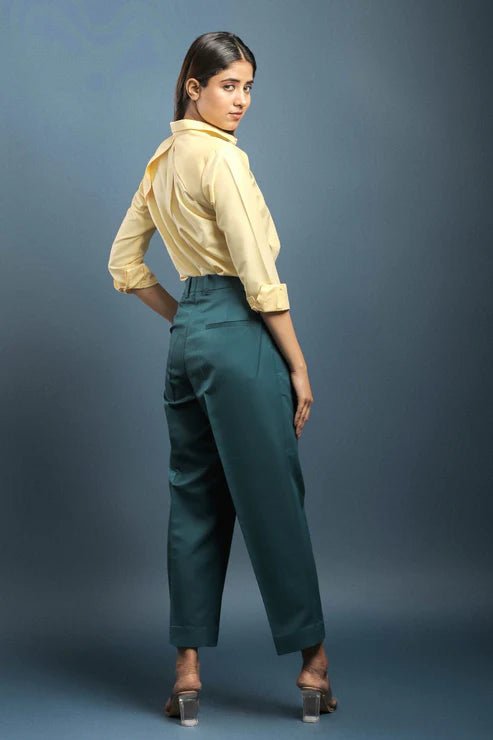 Pale Yellow Shirt & Teal Blue Baggy Pant Combo - Dheeraj Sharma