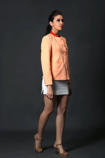 Peach Round Neck Blazer & Ivory Short Skirt Suit