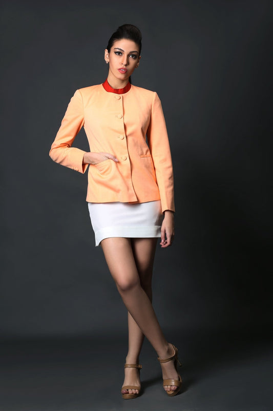 Peach Round Neck Blazer - Dheeraj Sharma