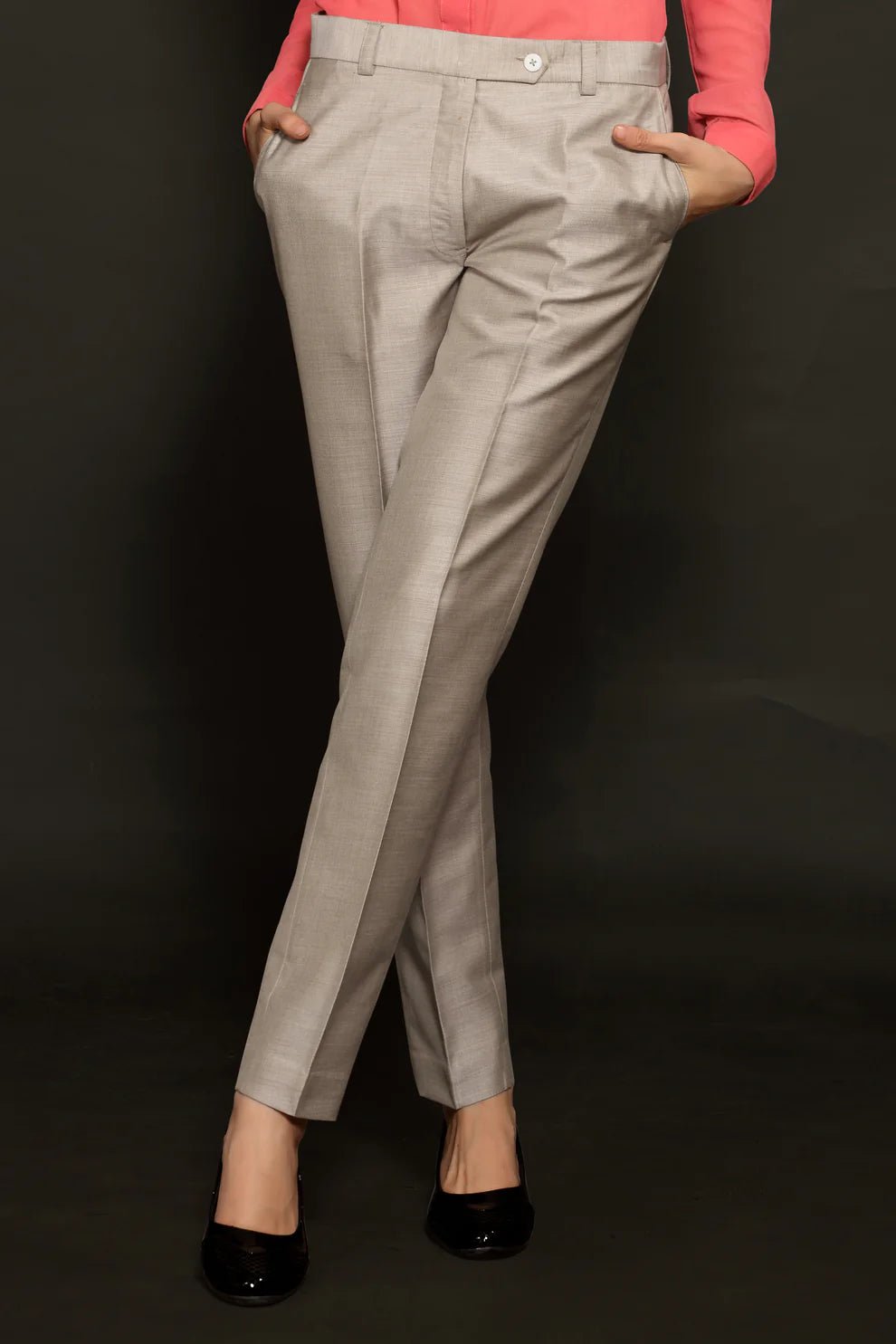 Pink Ruffle Neck Shirt & Grey Formal Trouser Combo - Dheeraj Sharma