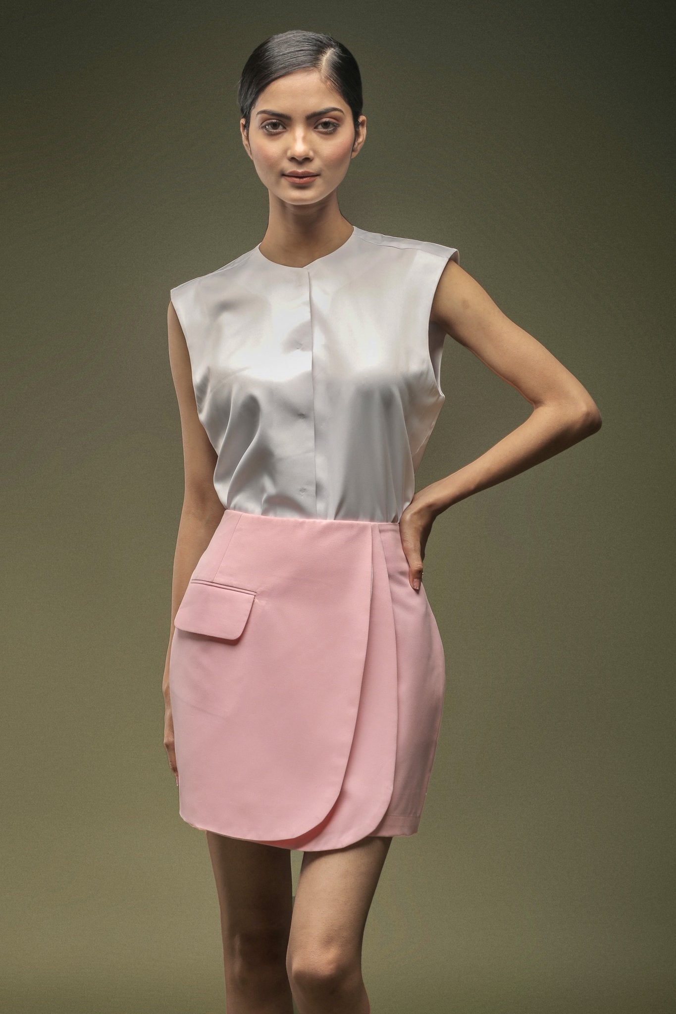 Pink Short Overlapped Skirt