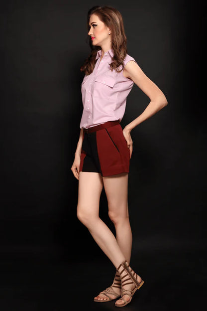 Maroon-Black Yoke Shorts