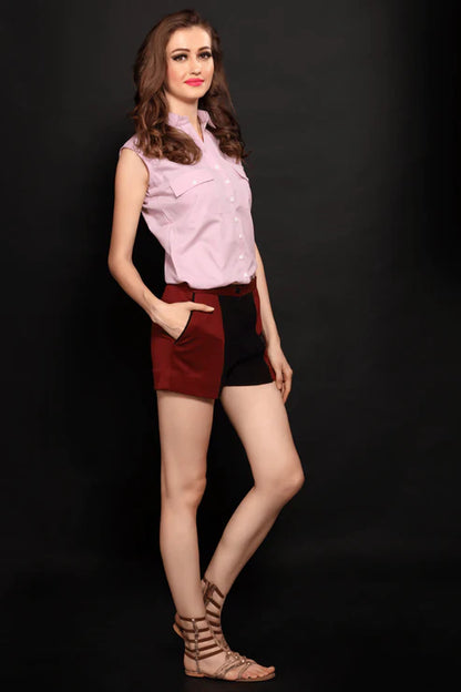 Maroon-Black Yoke Shorts