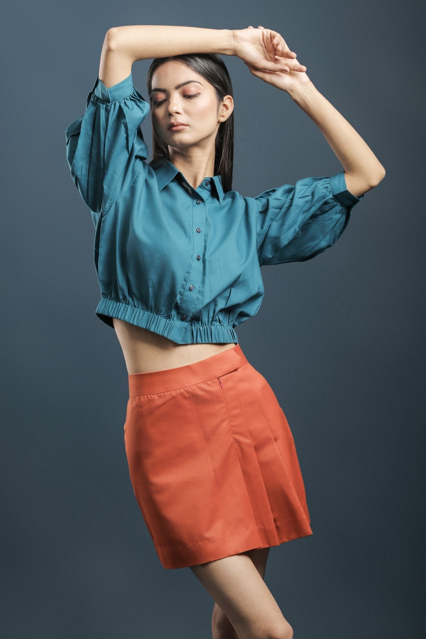 Rama Blue Crop Shirt - Dheeraj Sharma