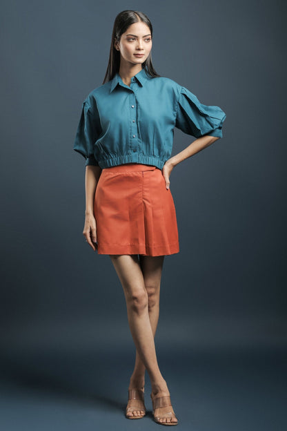 Rama Blue Crop Shirt - Dheeraj Sharma