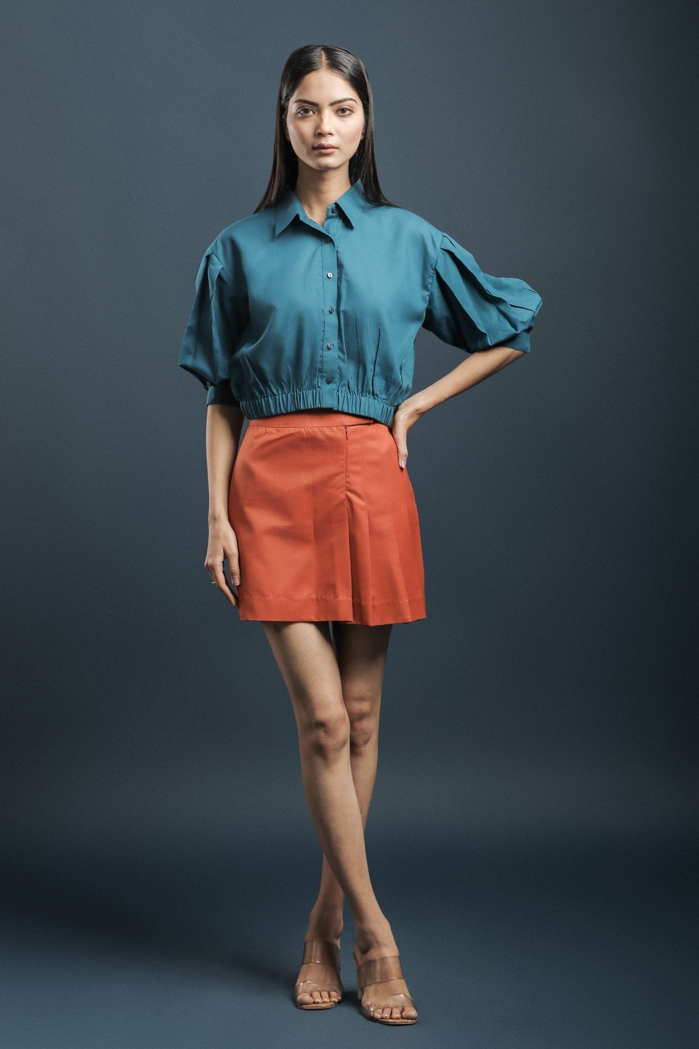 Rama Blue Crop Shirt - Dheeraj Sharma