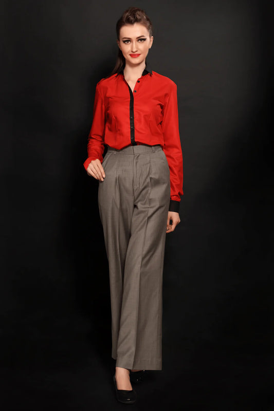 Red Classy  Shirt & Grey Parallel Trouser Combo