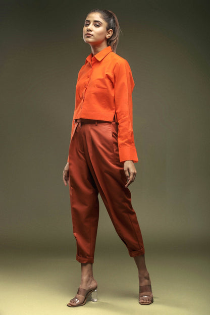 Rust Cropped Pant - Dheeraj Sharma