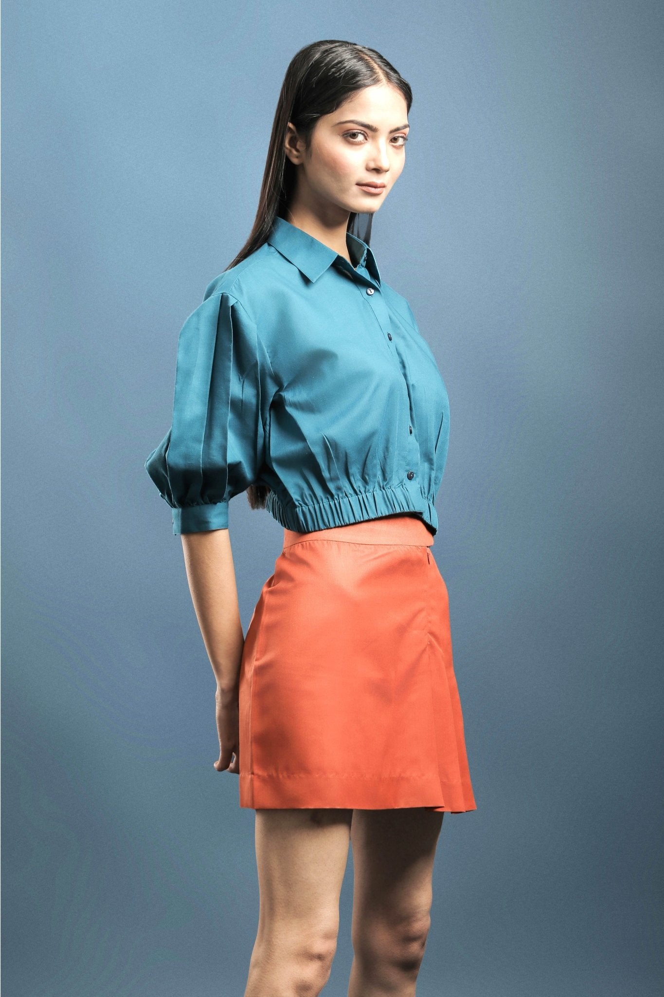 Rust Orange Pleated Short Skirt - Dheeraj Sharma