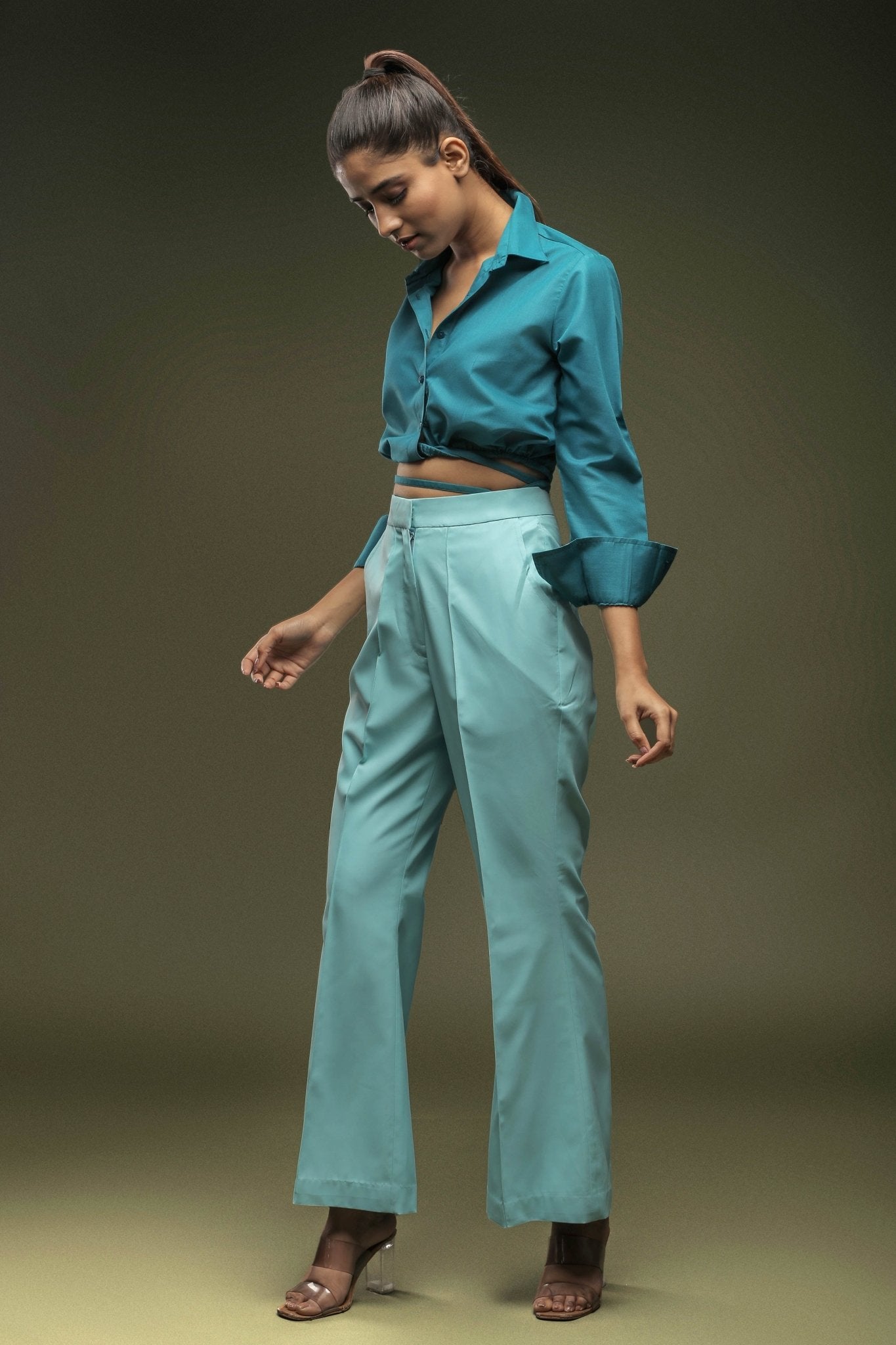 Sky Blue Bellbottom Trouser - Dheeraj Sharma