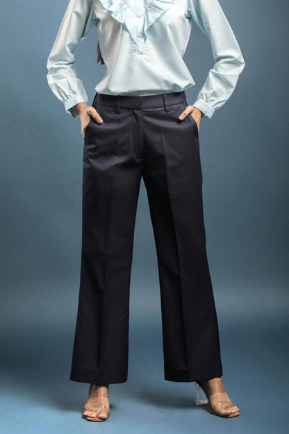 Sky Blue Frill Shirt & Navy Blue Bootcut Trouser - Dheeraj Sharma