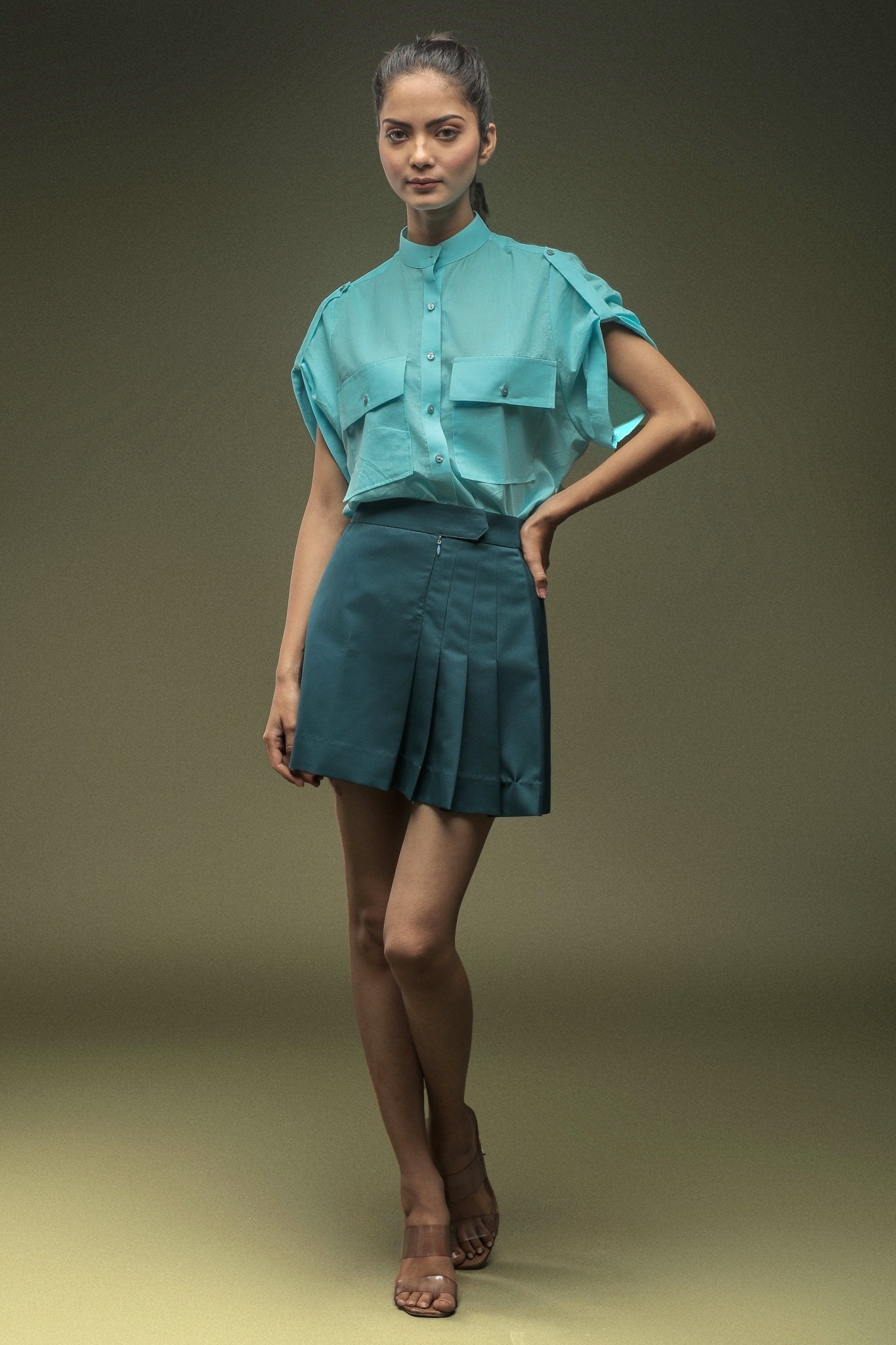 Sky Blue Mandarin Collar Shirt - Dheeraj Sharma