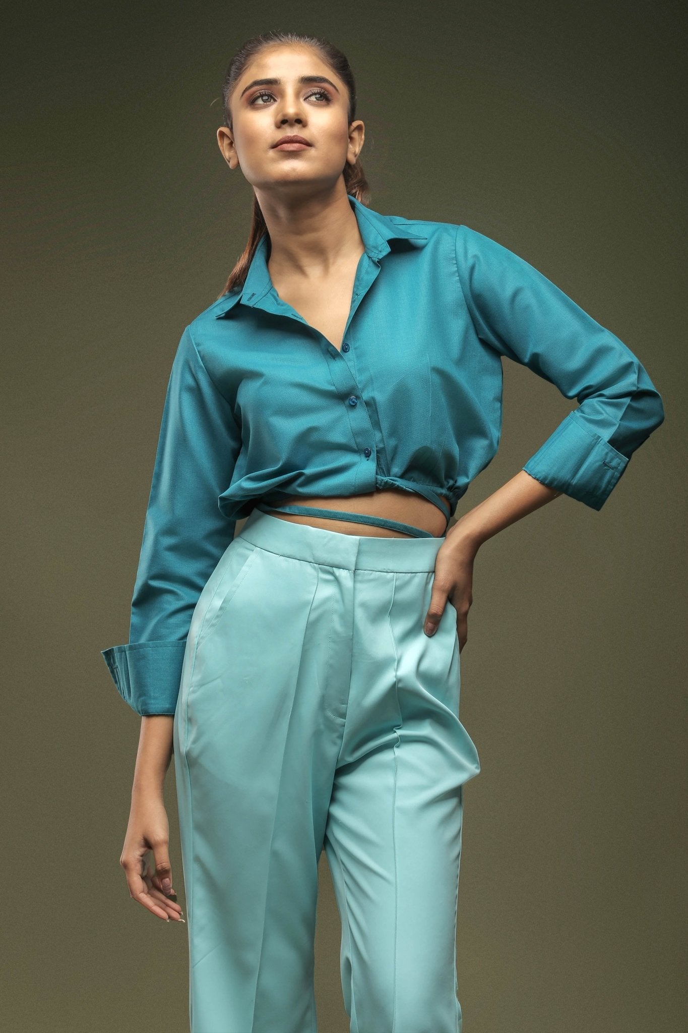 Turquoise Blue Crop Shirt