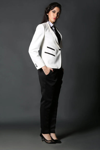 White Classy Blazer & Black Slim Fit Trouser Suit