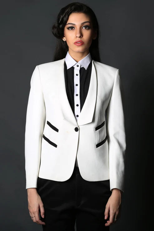 White Classy Blazer & Black Slim Fit Trouser Suit