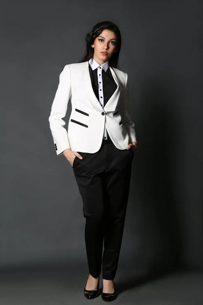 White Classy Blazer & Black Slim Fit Trouser Suit