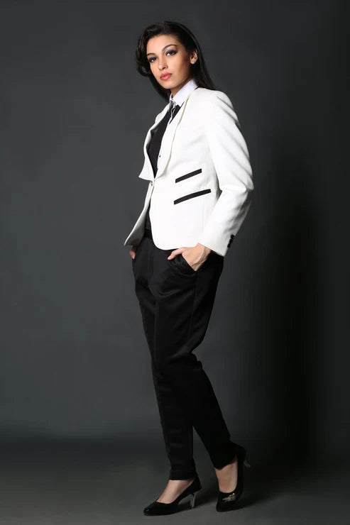 White Classy Blazer & Black Slim Fit Trouser Suit