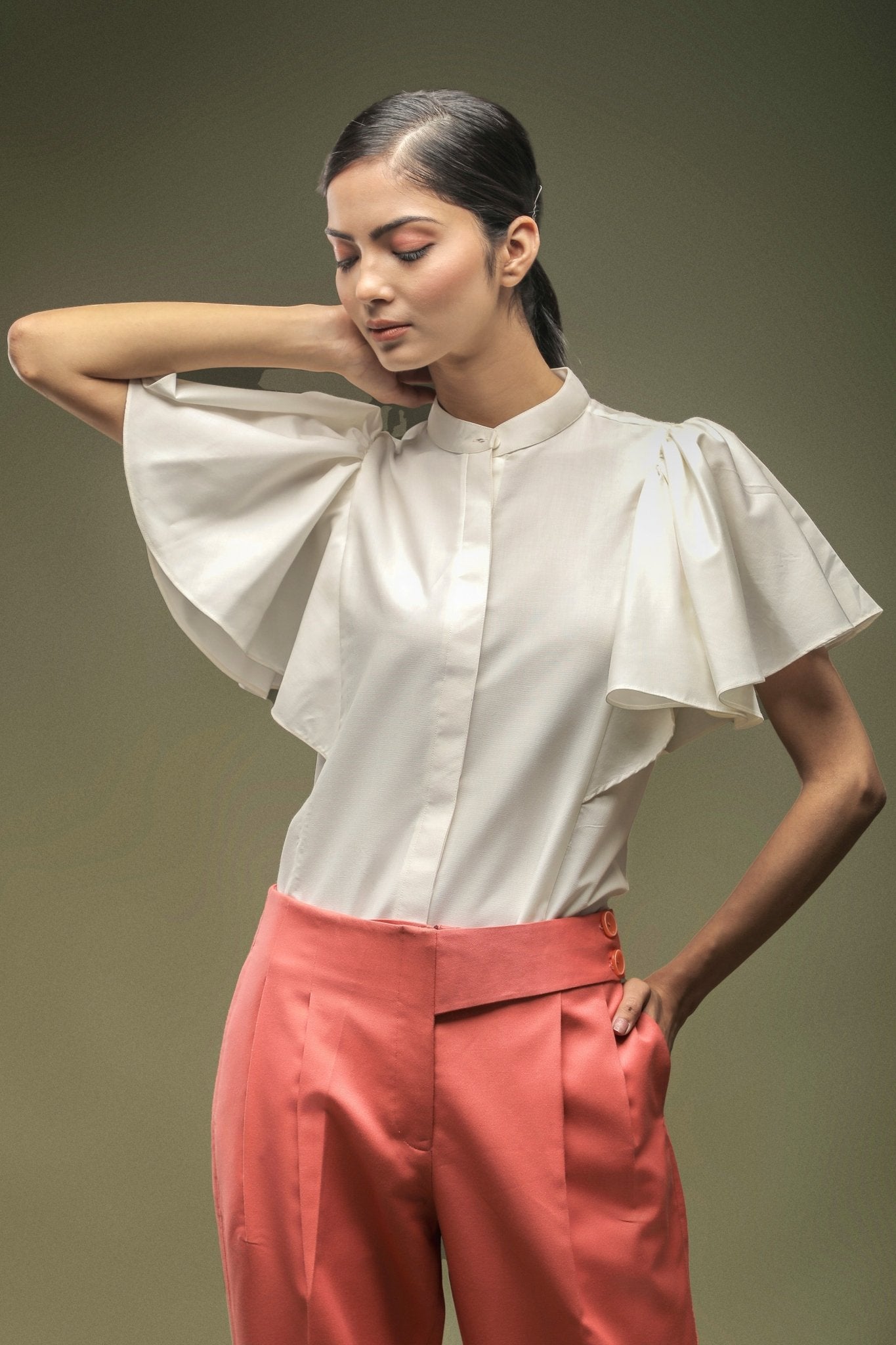 White Flared Bell Sleeve Shirt