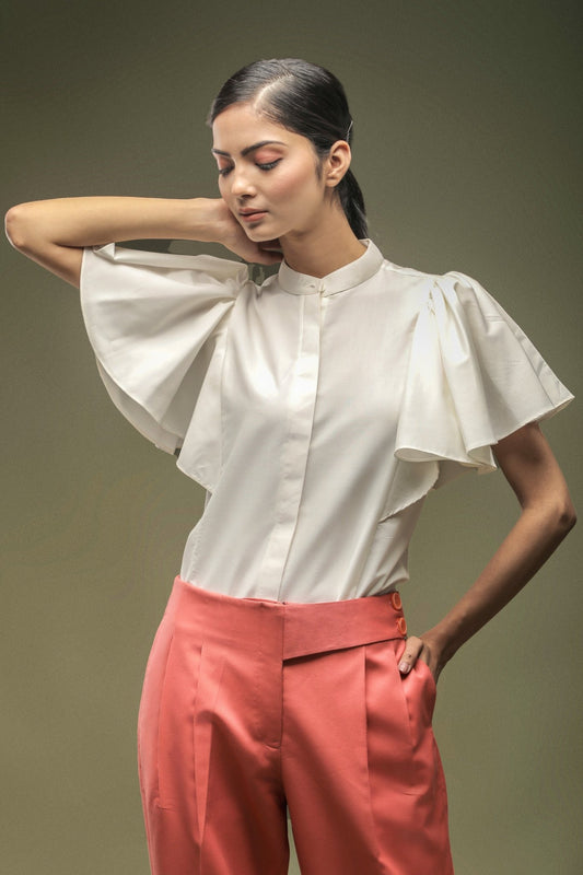 White Flared Bell Sleeve Shirt - Dheeraj Sharma