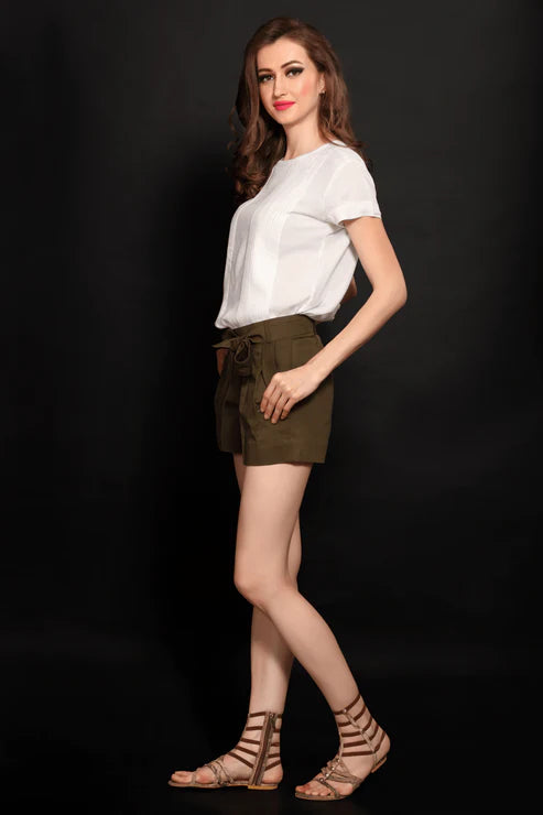 Olive Green Cotton Shorts