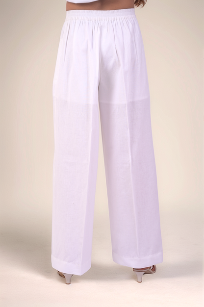 White Cotton Loose Trouser