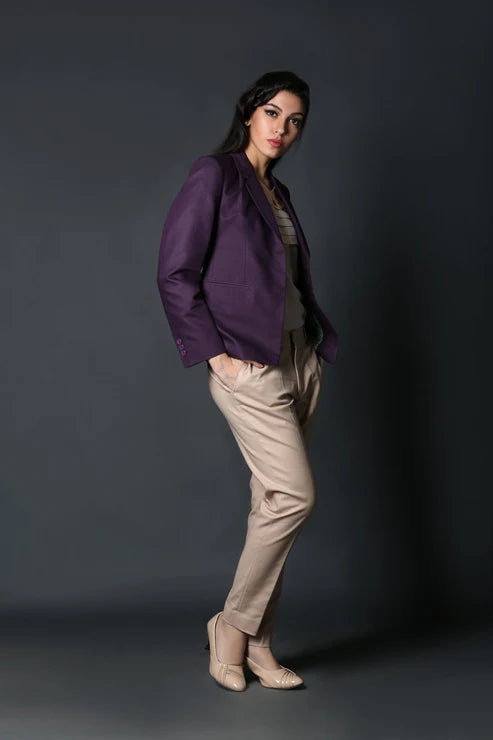 Wine Formal Blazer & Beige Classy Trouser Suit