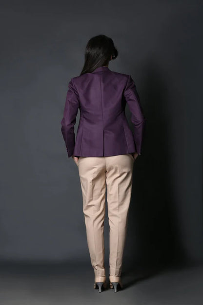 Wine Formal Blazer & Beige Classy Trouser Suit