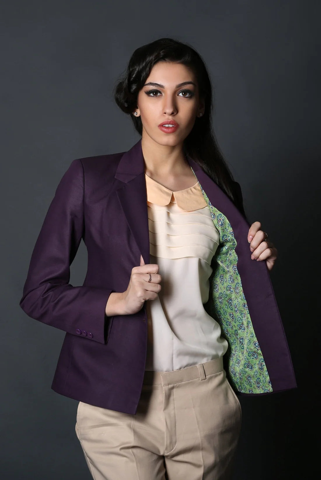 Wine Formal Blazer & Beige Classy Trouser Suit