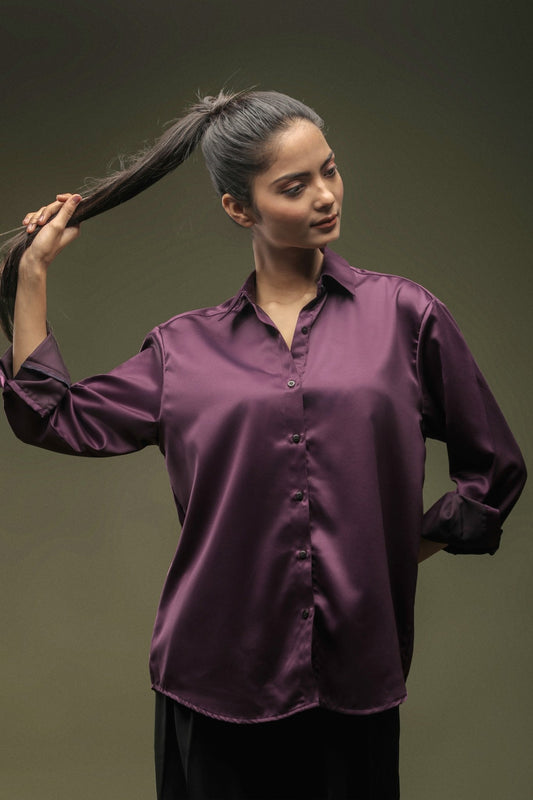 Wine Satin Shirt - Dheeraj Sharma