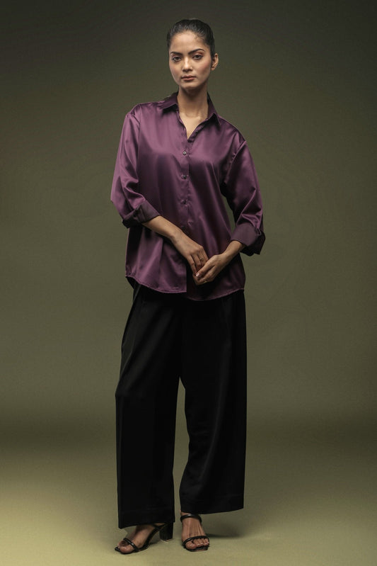 Wine Satin Shirt - Dheeraj Sharma