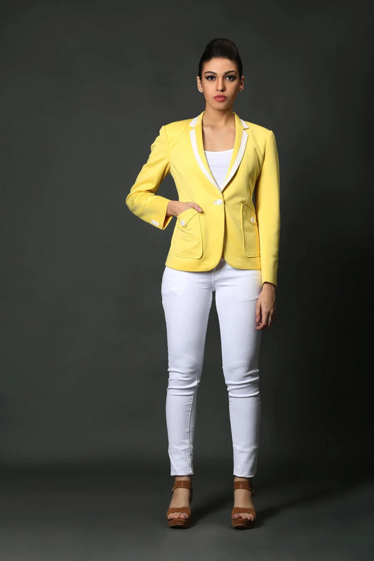 Yellow Casual Blazer & Off White Slim Fit Trouser Suit